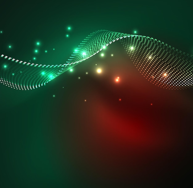 Fondo de partículas de onda vectorial Onda digital iluminada 3D de partículas brillantes Ilustración vectorial futurista y tecnológica Elemento moderno HUD