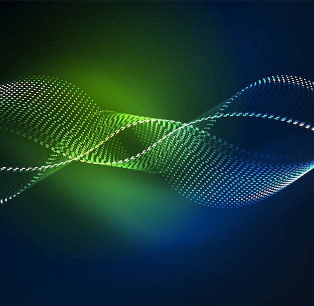 Fondo de partículas de onda vectorial Onda digital iluminada 3D de partículas brillantes Ilustración vectorial futurista y tecnológica Elemento moderno HUD