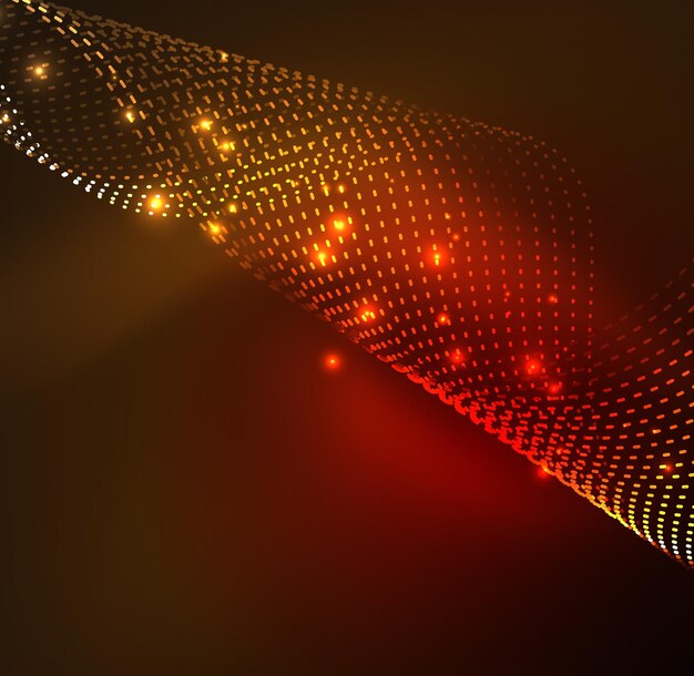 Fondo de partículas de onda vectorial Onda digital iluminada 3D de partículas brillantes Ilustración vectorial futurista y tecnológica Elemento moderno HUD