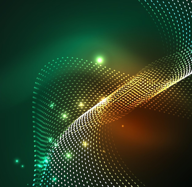 Fondo de partículas de onda vectorial Onda digital iluminada 3D de partículas brillantes Ilustración vectorial futurista y tecnológica Elemento moderno HUD