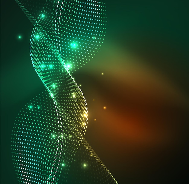 Fondo de partículas de onda vectorial Onda digital iluminada 3D de partículas brillantes Ilustración vectorial futurista y tecnológica Elemento moderno HUD