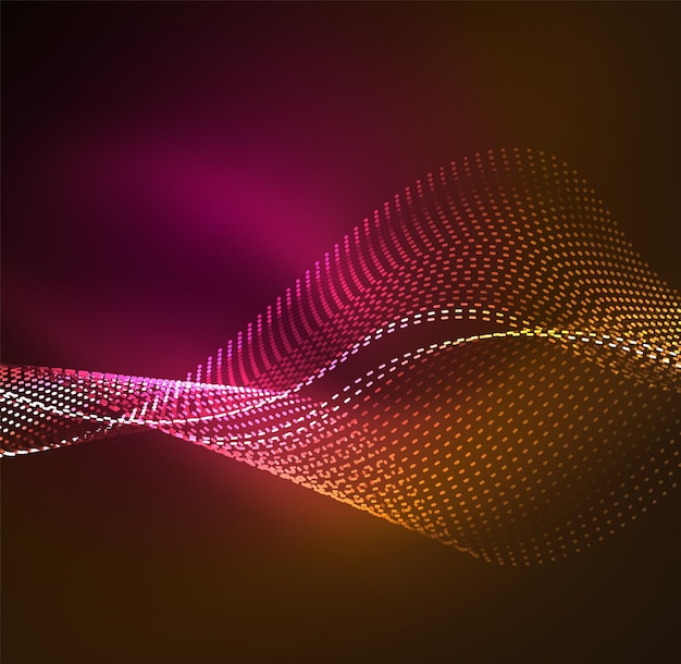 Fondo de partículas de onda vectorial Onda digital iluminada 3D de partículas brillantes Ilustración vectorial futurista y tecnológica Elemento moderno HUD