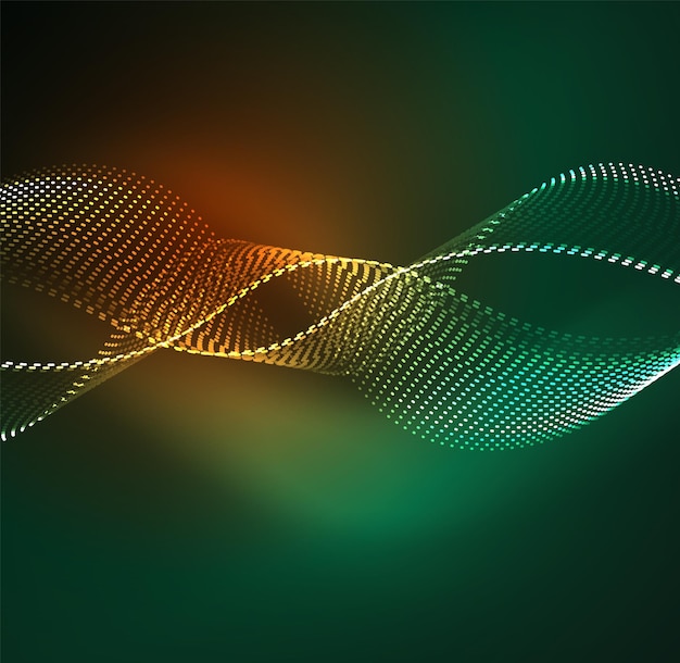 Fondo de partículas de onda vectorial Onda digital iluminada 3D de partículas brillantes Ilustración vectorial futurista y tecnológica Elemento moderno HUD