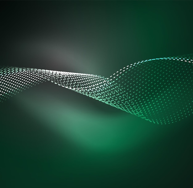 Fondo de partículas de onda vectorial Onda digital iluminada 3D de partículas brillantes Ilustración vectorial futurista y tecnológica Elemento moderno HUD