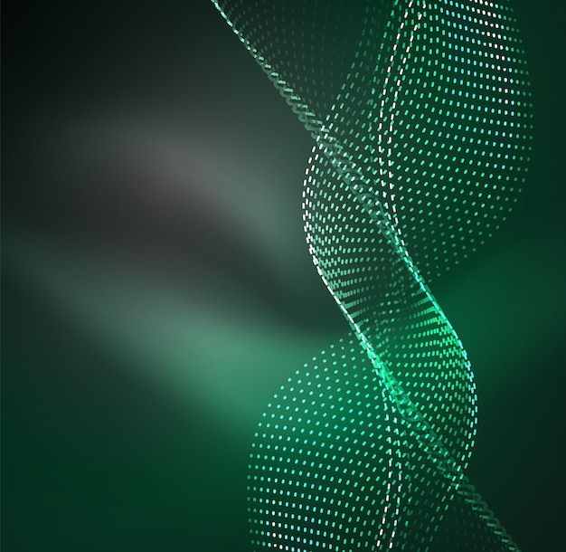 Fondo de partículas de onda vectorial Onda digital iluminada 3D de partículas brillantes Ilustración vectorial futurista y tecnológica Elemento moderno HUD