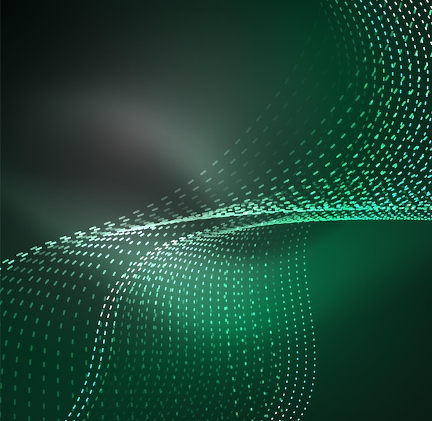 Fondo de partículas de onda vectorial Onda digital iluminada 3D de partículas brillantes Ilustración vectorial futurista y tecnológica Elemento moderno HUD