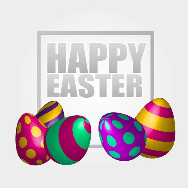 Fondo de Pascua feliz con huevos decorados realistas. Diseño de moda de tarjetas de felicitación. Ilustración de vector de plantilla de invitación para cartel o folleto.