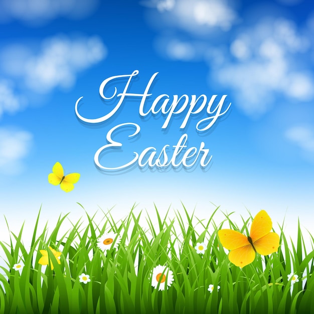 Fondo de Pascua con hierba con ilustración de malla de degradado