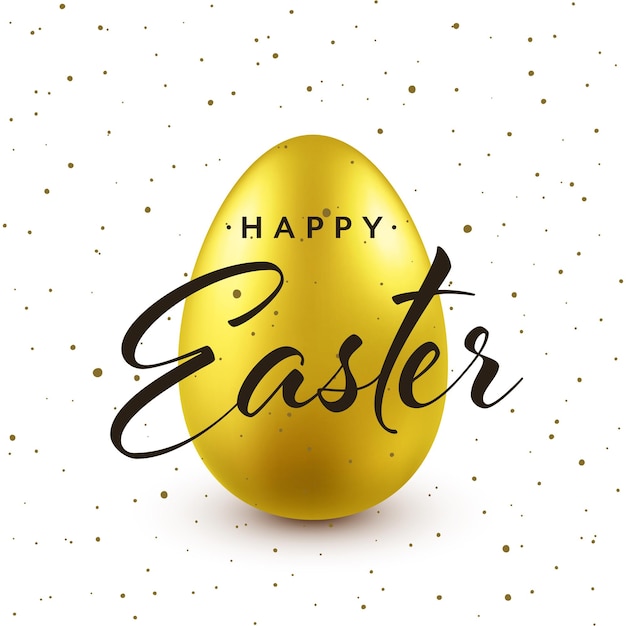 Fondo de Pascua con huevo dorado realista caza de huevos de primavera feliz tarjeta de felicitación de vacaciones con texto