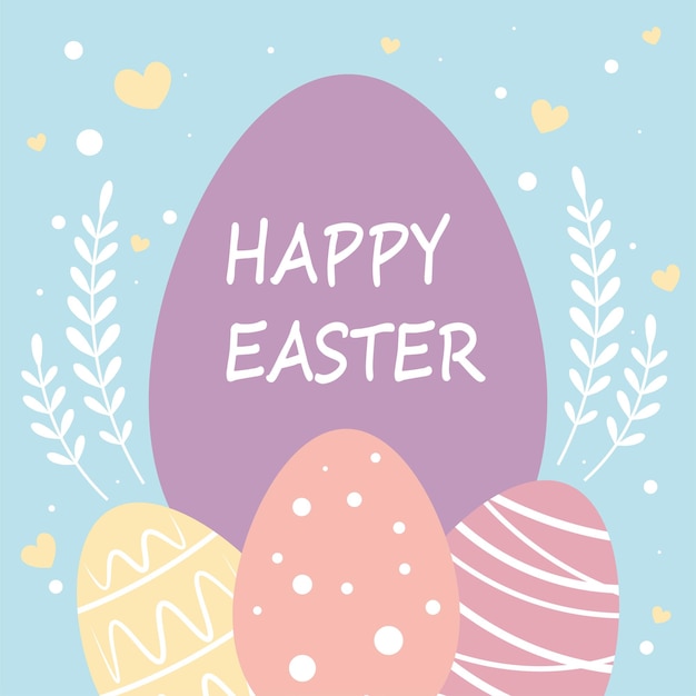 Fondo de Pascua con huevos de colores con el texto Feliz Pascua Ilustración