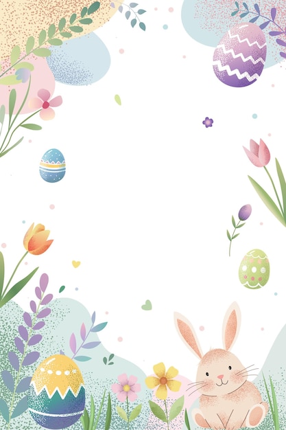 Fondo de Pascua con huevos conejito tulipanes plantilla de tarjeta de felicitación de primavera con lugar para el texto