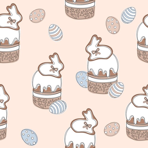 Fondo de pascua con huevos de pastel de pascua y conejitos | Vector Premium