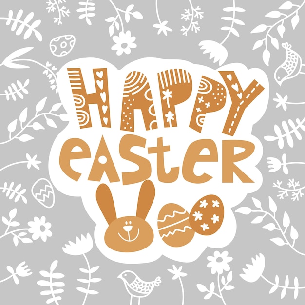 Fondo de Pascua Tarjeta de Pascua Lindo conejito de Pascua con texto elegante