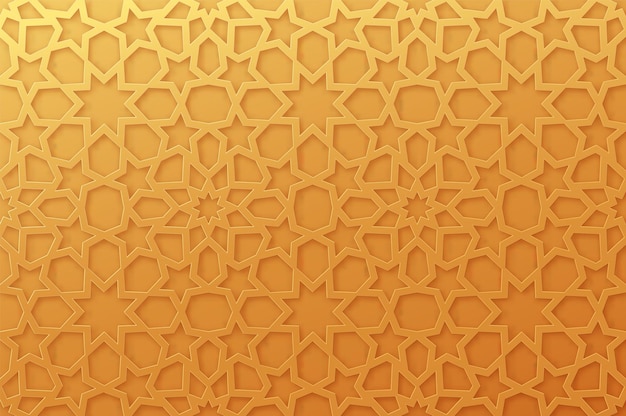 Vector fondo de patrón árabe. adorno de oro islámico. forma geométrica 3d. motivo tradicional árabe de textura. ilustración vectorial