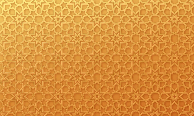 Fondo de patrón árabe. Adorno de oro islámico. Forma geométrica 3d. Motivo tradicional árabe de textura. ilustración vectorial