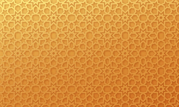 Fondo de patrón árabe. Adorno de oro islámico. Forma geométrica 3d. Motivo tradicional árabe de textura. ilustración vectorial