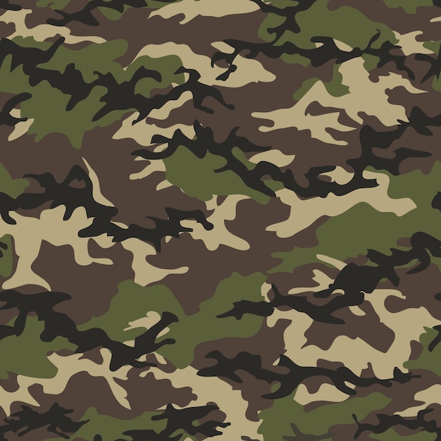 Fondo de patrón de bosque sin costuras de camuflaje Patrón de camuflaje militar Textil de camuflaje de moda Estampado militar Fondo de pantalla de vector transparente Enmascaramiento de estilo de ropa Repetir impresión