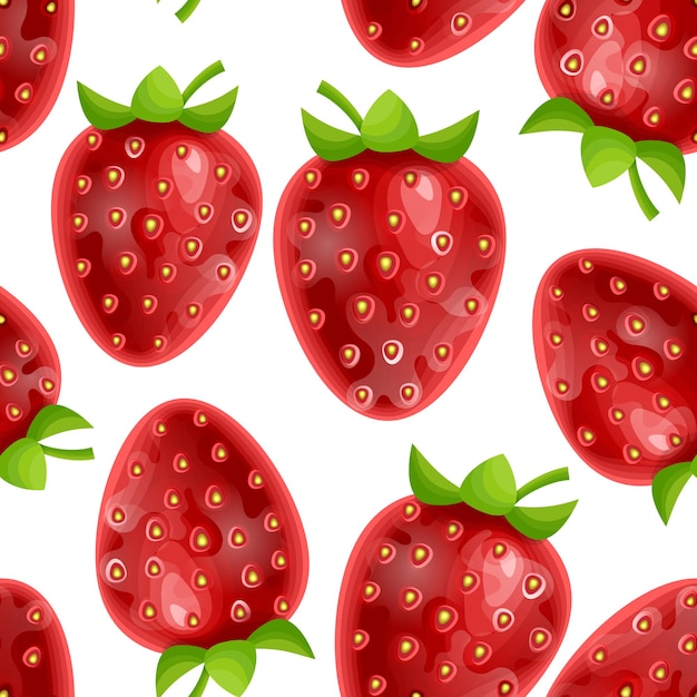 Fondo de patrón botánico transparente e interminable decorado con fresas sobre fondo blanco