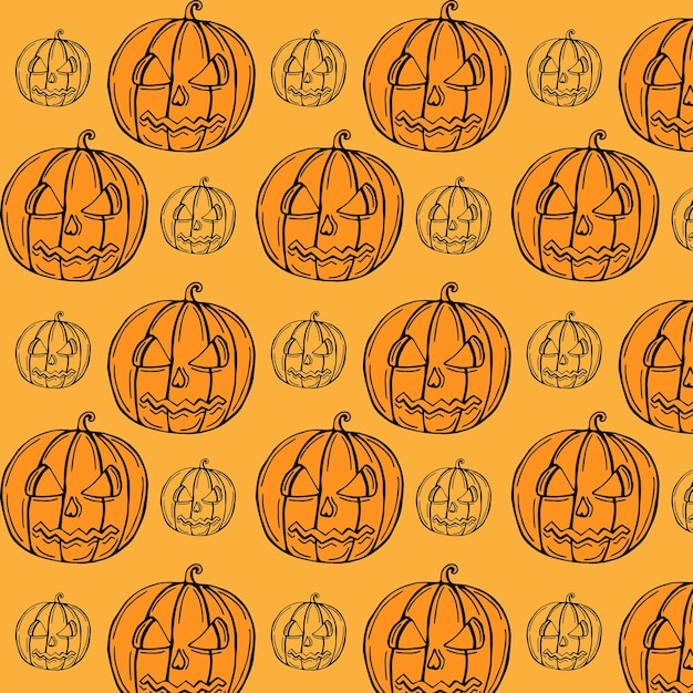 Vector fondo de patrón de calabazas de dibujos animados de halloween. tarjeta de felicitación vector happy halloween y truco o tre