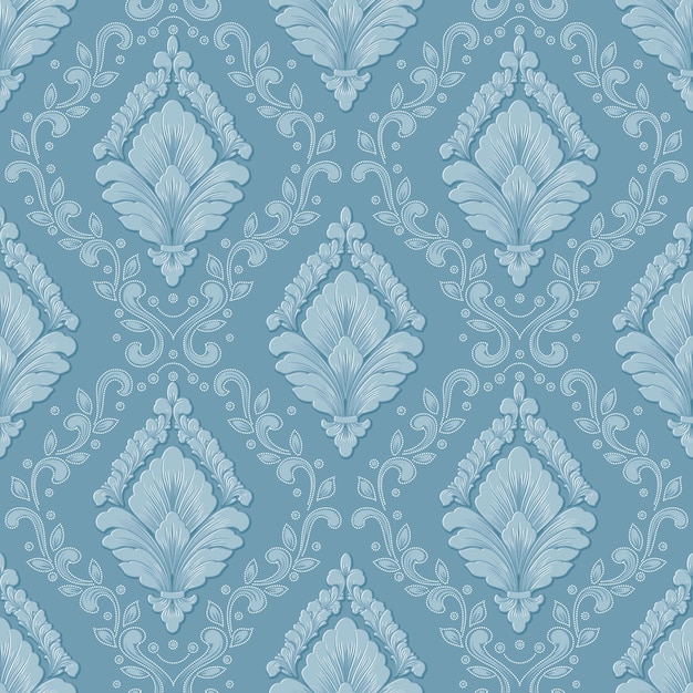 Vector fondo de patrón sin costuras de damasco volumétrico vectorial textura en relieve de lujo elegante para fondos de pantalla y elementos 3d de relleno de página con sombras y reflejos