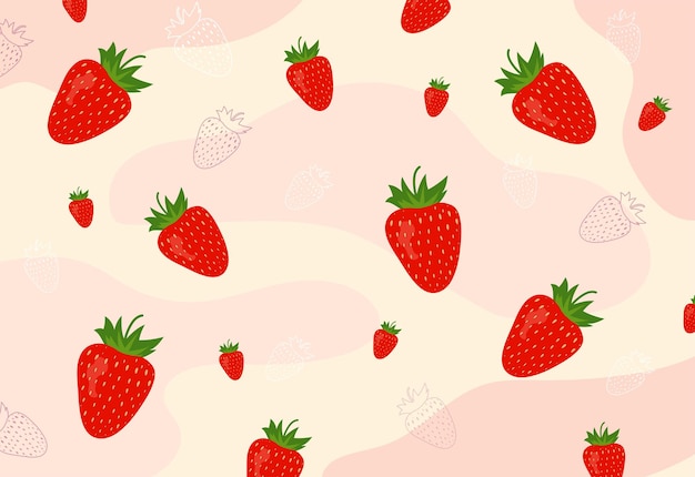 Fondo de patrón sin costuras de fresa fresa madura fruta de baya roja Ilustración vectorial