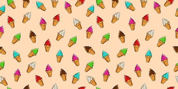 Fondo de patrón sin costuras de helado Motivo de cono de helado lindo con diferentes colores y sabores