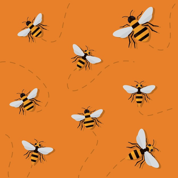 Fondo de patrón sin costuras con íconos de abejas e insectos avispa ilustración vectorial