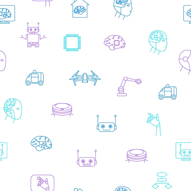 Fondo de patrón sin costuras de inteligencia artificial en un elemento blanco Diseño web Ilustración vectorial de iconos Robot Tecnología informática
