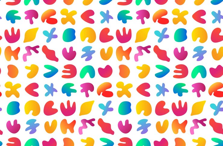 Vector fondo de patrón sin costuras con manchas de gradiente líquido de formas orgánicas coloridas simples