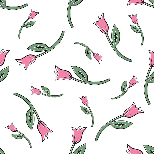 Fondo de patrón sin costuras para las vacaciones de Pascua con lindos tulipanes rosas Estampado infantil para papel tapiz y decoración de tarjetas