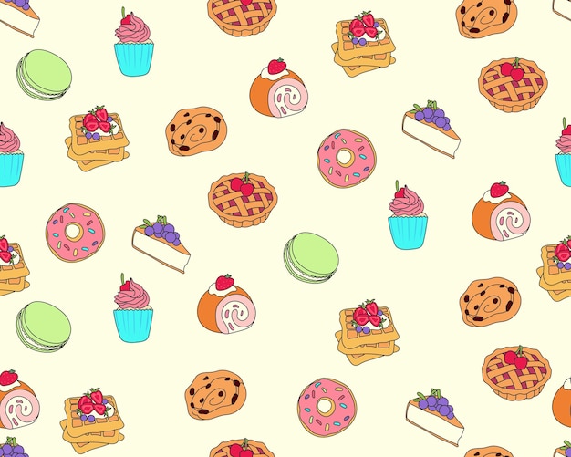 fondo de patrón sin costuras varios tipos de pasteles