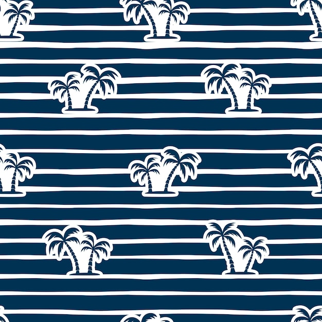 Fondo de patrón sin costuras vectorial con siluetas de palmeras en rayas