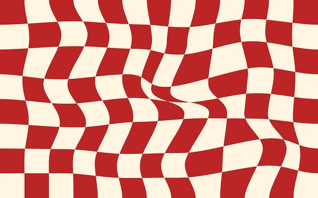 Fondo de patrón cuadriculado distorsionado rojo y blanco Ilustración vectorial de cuadrados rojos y blancos ondulados