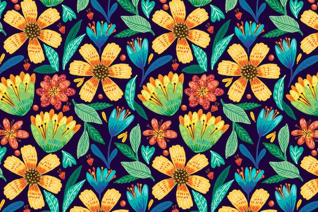 Fondo de patrón floral exótico colorido dibujado a mano