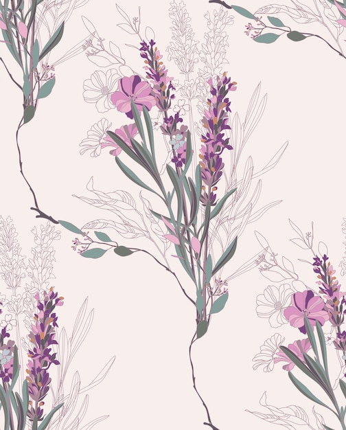 Fondo de patrón floral de lavanda vectorial