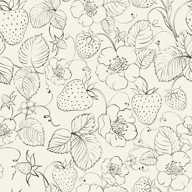 Fondo con patrón de fresas y flores