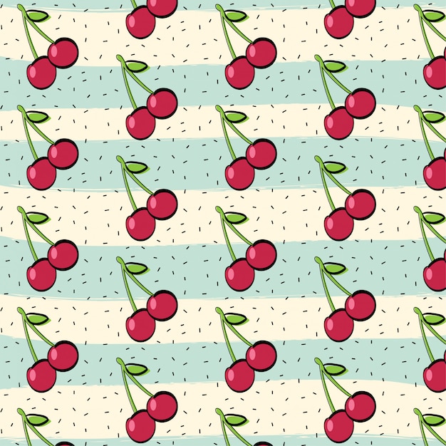 Vector fondo de patrón de fruta de cereza roja