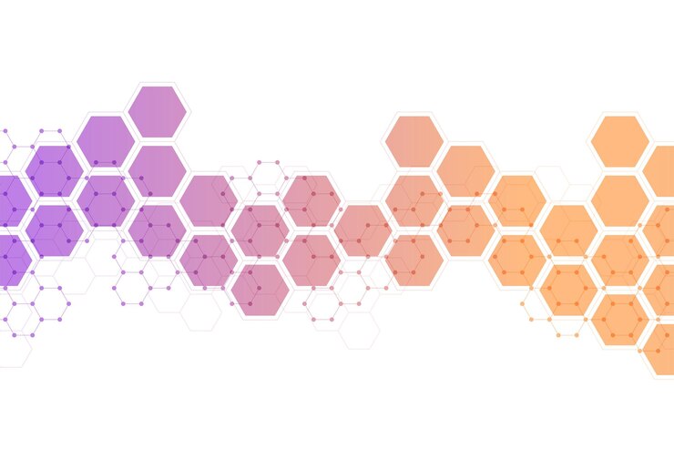 Vector fondo de patrón de hexágonos estructura molecular de investigación genética ingeniería química concepto de tecnología de innovación utilizado para el diseño ciencia de la atención médica y fondo de medicina