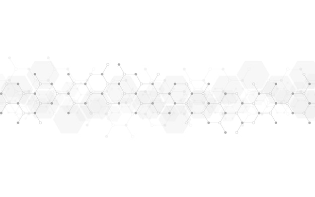 Fondo de patrón de hexágonos Estructura molecular de investigación genética Ingeniería química Concepto de tecnología de innovación Utilizado para el diseño Ciencia de la atención médica y fondo de medicina