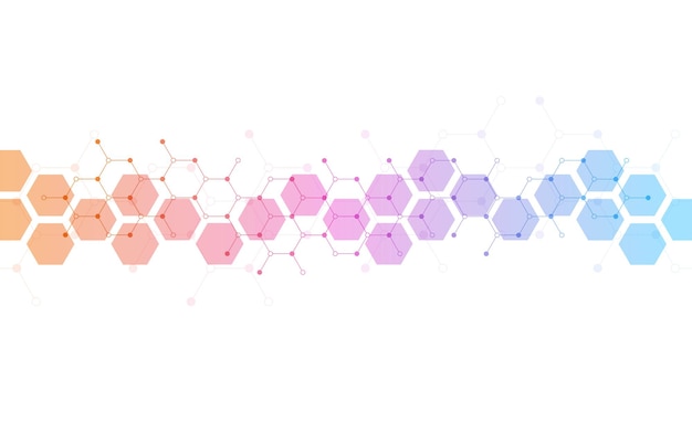 Fondo de patrón de hexágonos. Estructura molecular de la investigación genética. Ingeniería Química