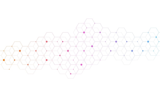 Fondo de patrón de hexágonos. Estructura molecular de la investigación genética. Ingeniería Química