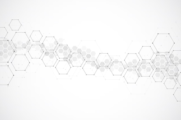 Fondo de patrón de hexágonos. Estructura molecular de la investigación genética. Ingeniería Química