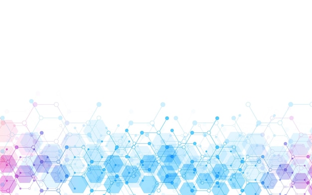 Fondo de patrón de hexágonos Estructura molecular de investigación genética
