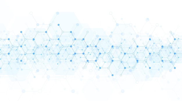 Fondo de patrón de hexágonos Investigación genética estructura molecular Ingeniería química Concepto de tecnología de innovación Utilizado para el diseño de antecedentes de ciencia y medicina de la salud