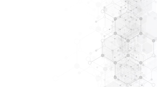 Fondo de patrón de hexágonos Investigación genética estructura molecular Ingeniería química Concepto de tecnología de innovación Utilizado para el diseño de antecedentes de ciencia y medicina de la salud