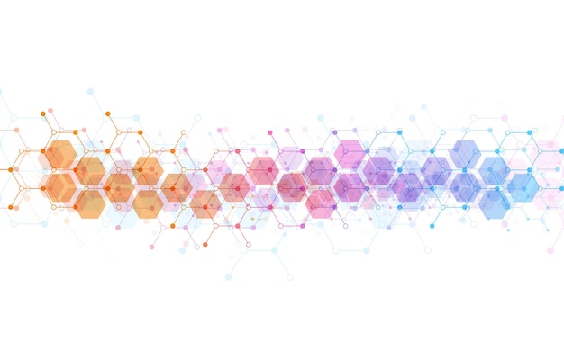 Fondo de patrón de hexágonos Investigación genética estructura molecular Ingeniería química Concepto de tecnología de innovación Utilizado para el diseño de antecedentes de ciencia y medicina de la salud