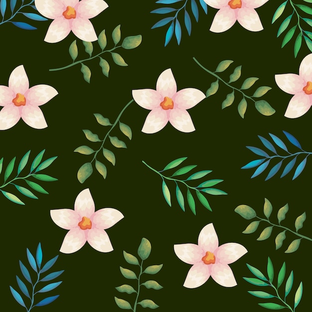 Fondo de patrón de jardín de flores y hojas