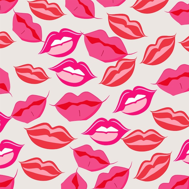 Fondo de patrón de labios femeninos rosados y rojos Concepto de amor o día de San Valentín