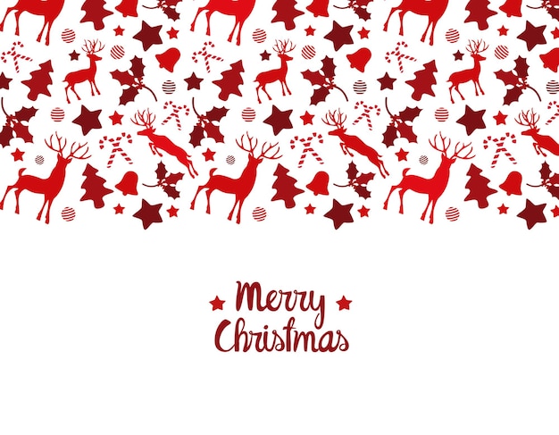 Fondo de patrón navideño con formas de renos y cañas de campana de acebo Feliz Navidad