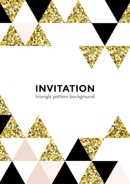 Vector fondo de patrón de oro geométrico abstracto para plantilla de diseño de tarjeta de invitación de elementos dorados de moda modernos cuadrados y triangulares fondo de geometría de vector de textura de brillo de oro